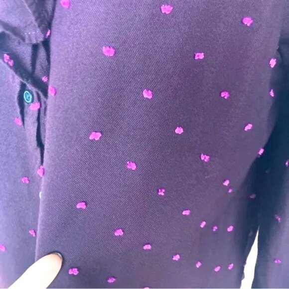 Loft Victorian Button Down Blouse With Ruffle Coquette sz L Plum Pink Polka Dot - Picture 6 of 9